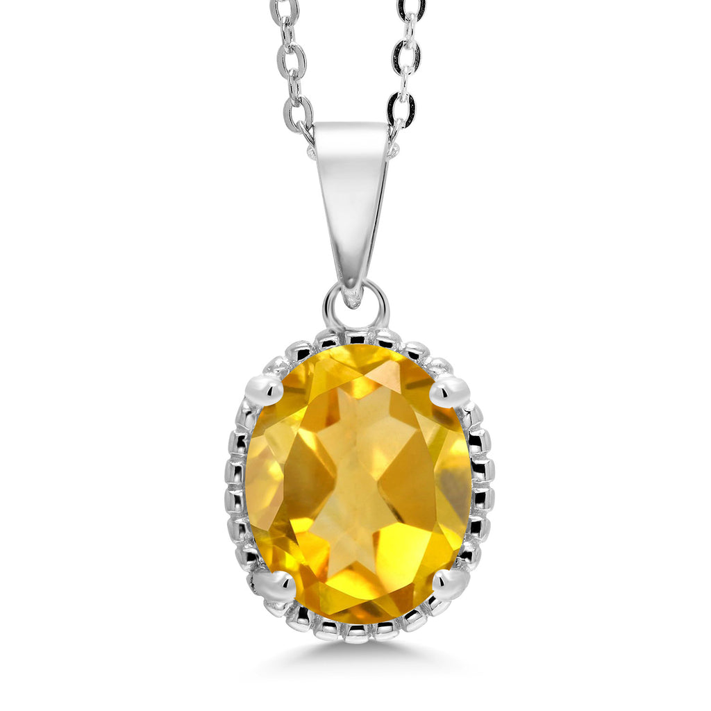 Gem Stone King 11X9MM Oval Gemstone Birthstone Pendant Necklace | 925 Sterling Silver | Solitaire Necklace  For Women | With 18 Inch Chain | Fine Jewelry Gifts for Mom Women Wife Her