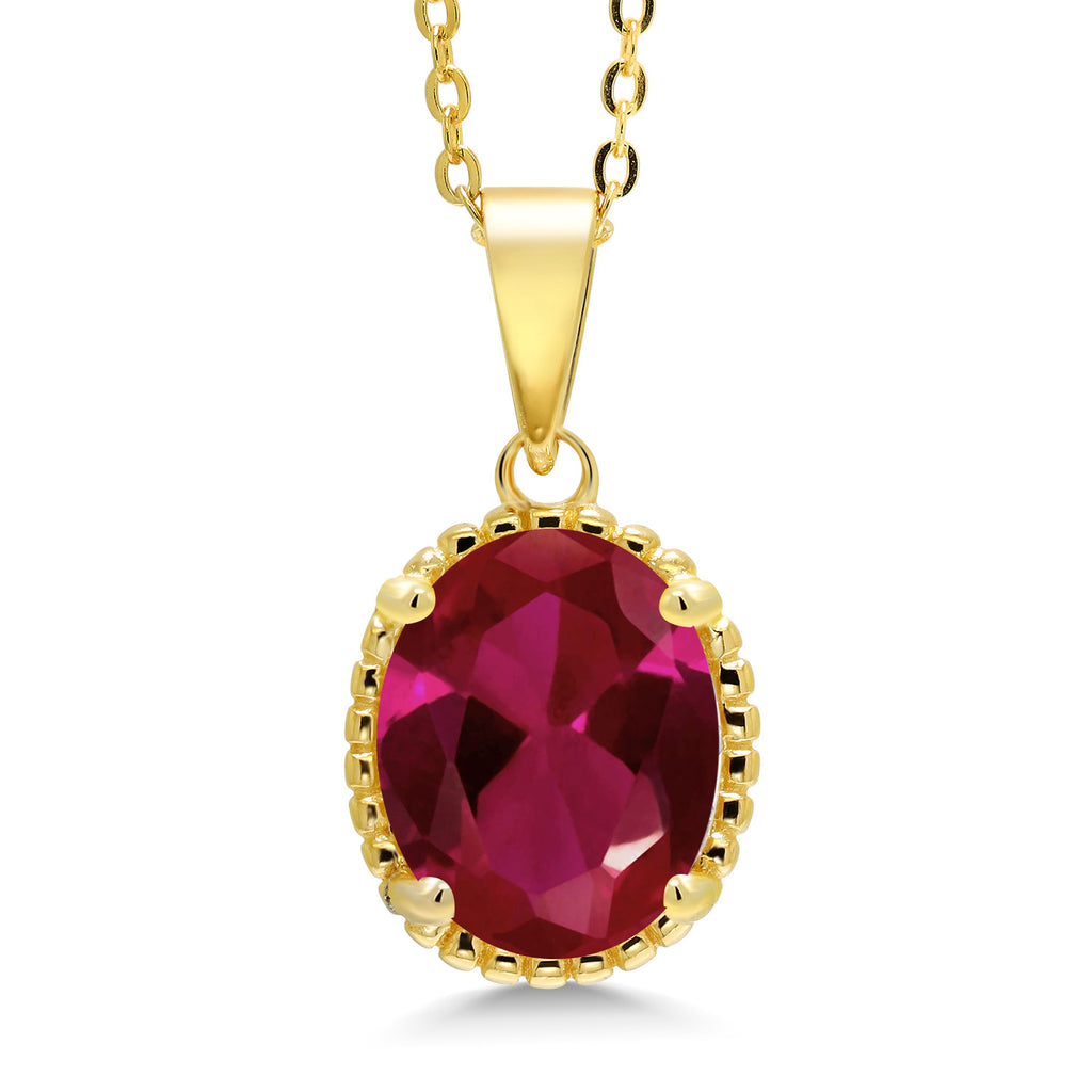 Created Ruby - July_925 Yellow Gold Plated Silver_Pendant in 925 Yellow Gold Plated Silver