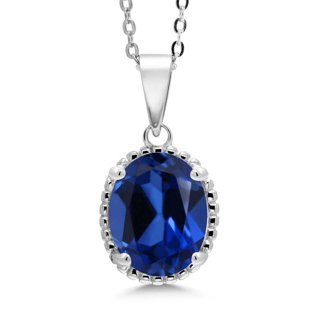 Blue Created Sapphire - September_925 Sterling Silver_Pendant in 925 Sterling Silver
