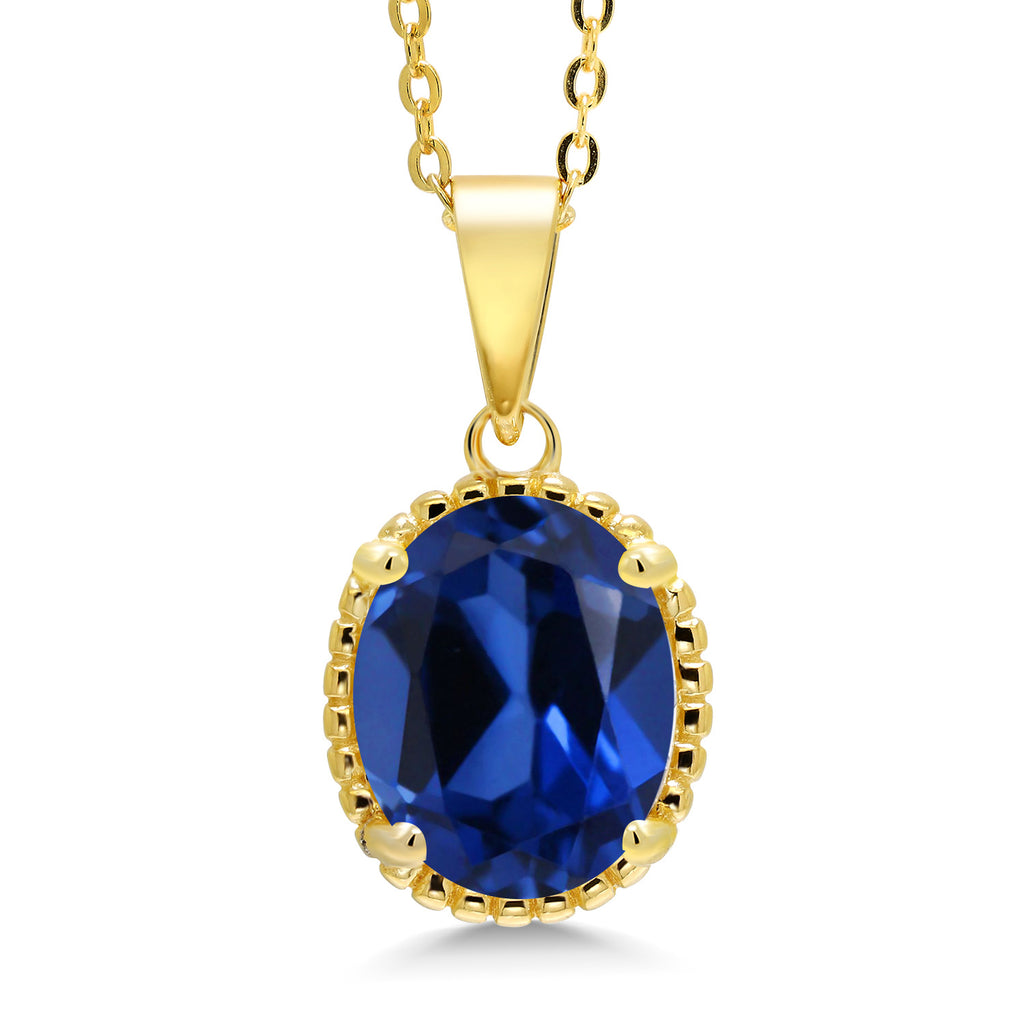 Blue Created Sapphire - September_925 Yellow Gold Plated Silver_Pendant in 925 Yellow Gold Plated Silver