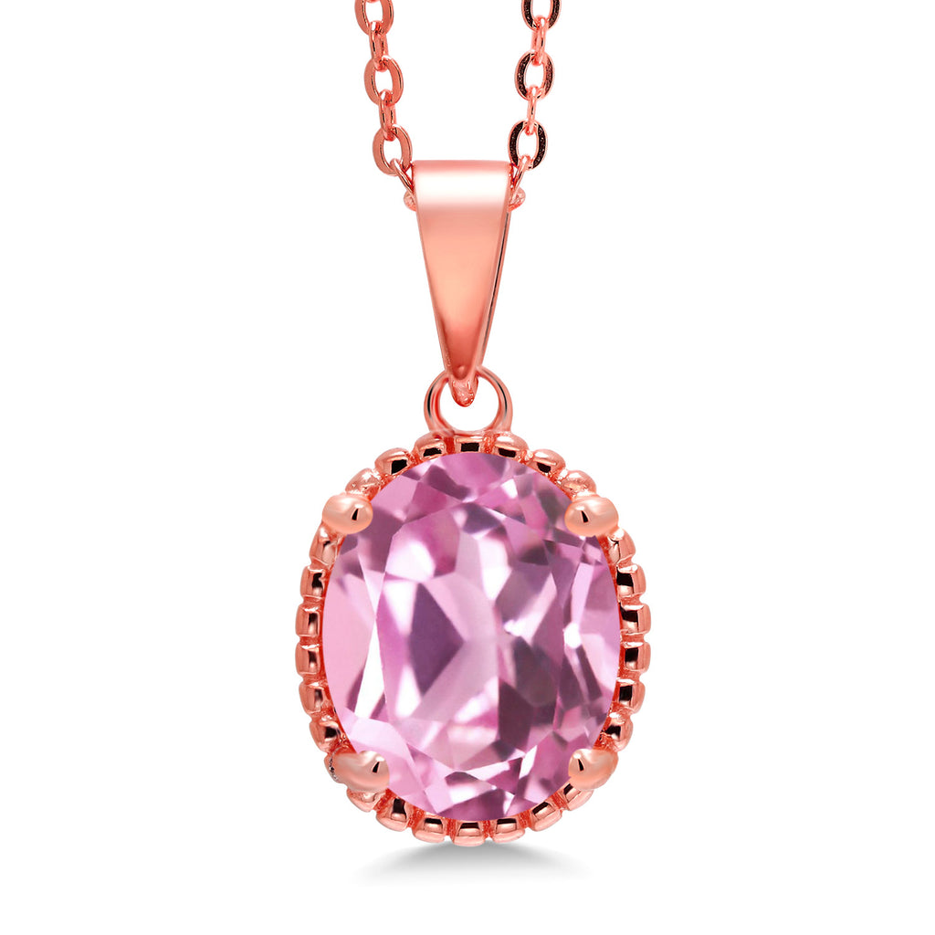 Light Pink Created Sapphire - September_925 Rose Gold Plated Silver_Pendant in 925 Rose Gold Plated Silver
