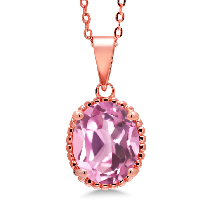 Light Pink Created Sapphire - September_925 Rose Gold Plated Silver_Pendant in 925 Rose Gold Plated Silver