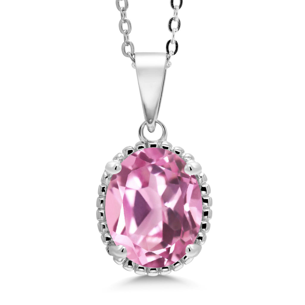 Light Pink Created Sapphire - September_925 Sterling Silver_Pendant in 925 Sterling Silver