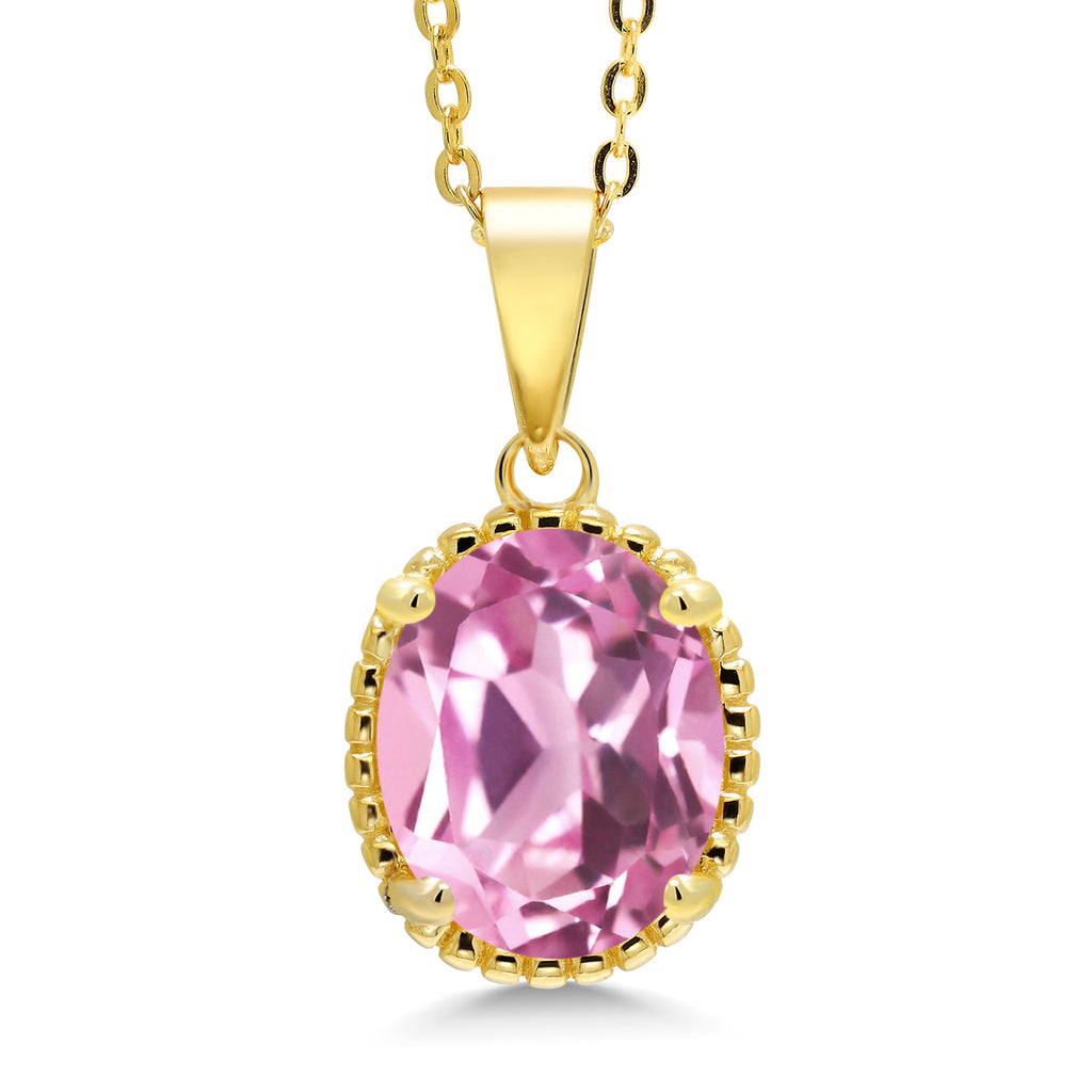Light Pink Created Sapphire - September_925 Yellow Gold Plated Silver_Pendant in 925 Yellow Gold Plated Silver
