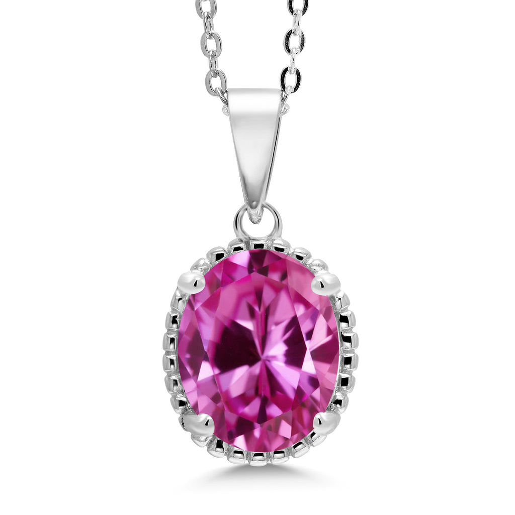 Pink Created Sapphire - September_925 Sterling Silver_Pendant in 925 Sterling Silver