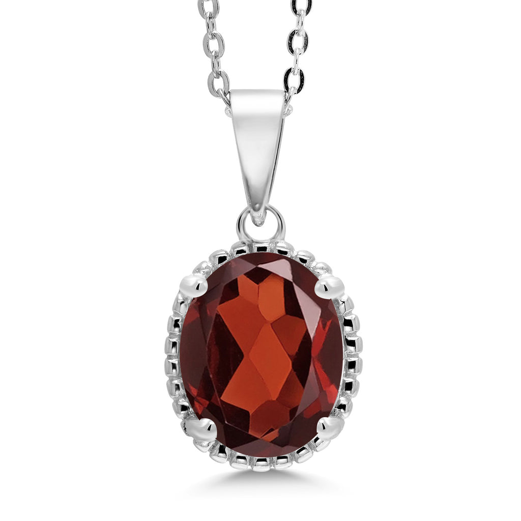 Gem Stone King 11X9MM Oval Gemstone Birthstone Pendant Necklace | 925 Sterling Silver | Solitaire Necklace  For Women | With 18 Inch Chain | Fine Jewelry Gifts for Mom Women Wife Her