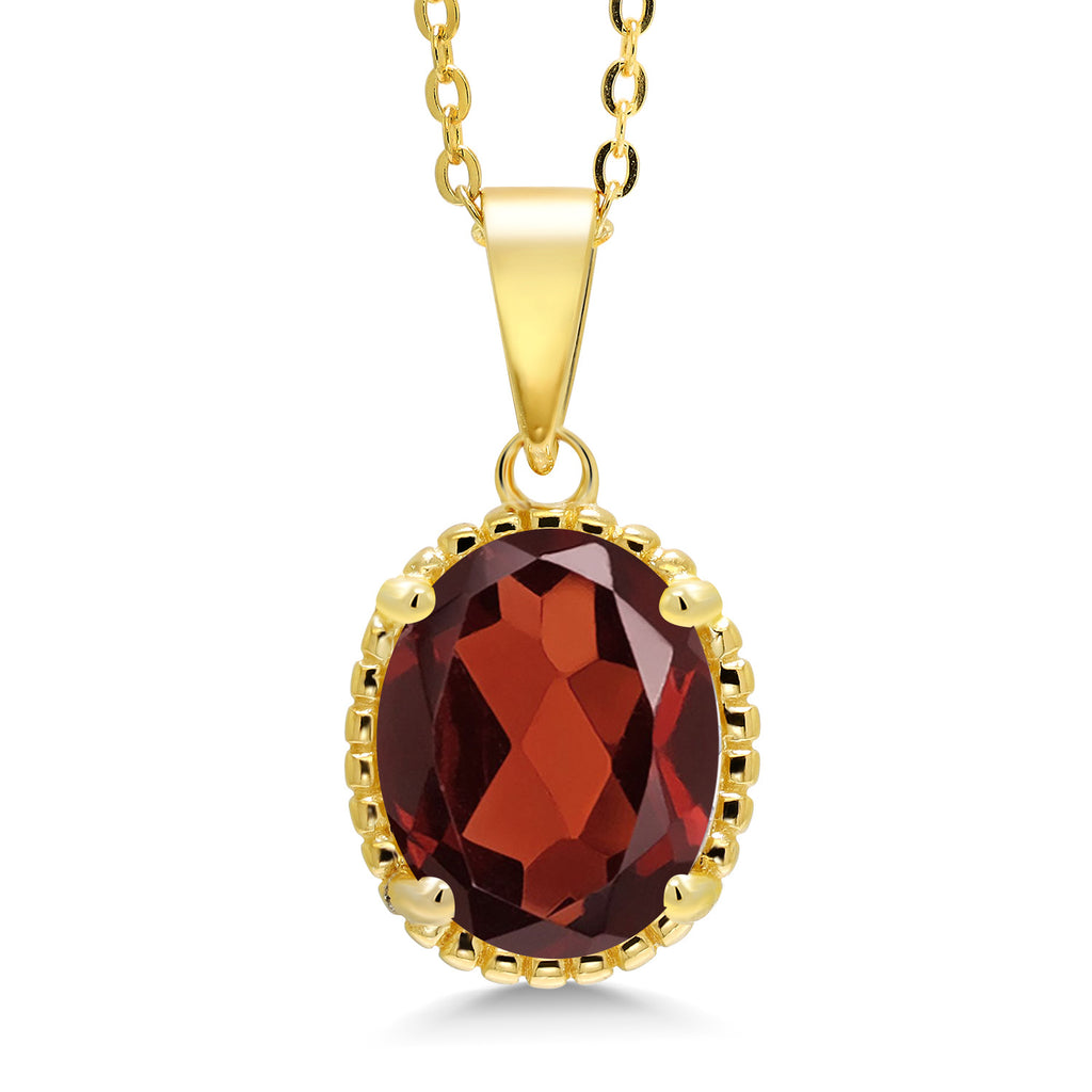 Garnet - January_925 Yellow Gold Plated Silver_Pendant in 925 Yellow Gold Plated Silver
