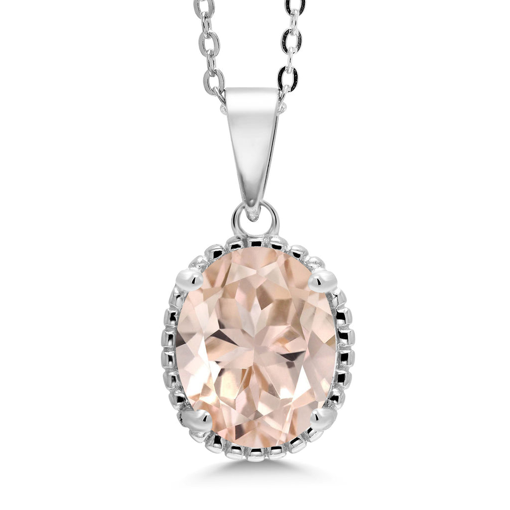 Gem Stone King 11X9MM Oval Gemstone Birthstone Pendant Necklace | 925 Sterling Silver | Solitaire Necklace  For Women | With 18 Inch Chain | Fine Jewelry Gifts for Mom Women Wife Her