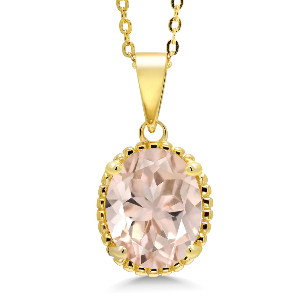 Morganite - October_925 Yellow Gold Plated Silver_Pendant in 925 Yellow Gold Plated Silver