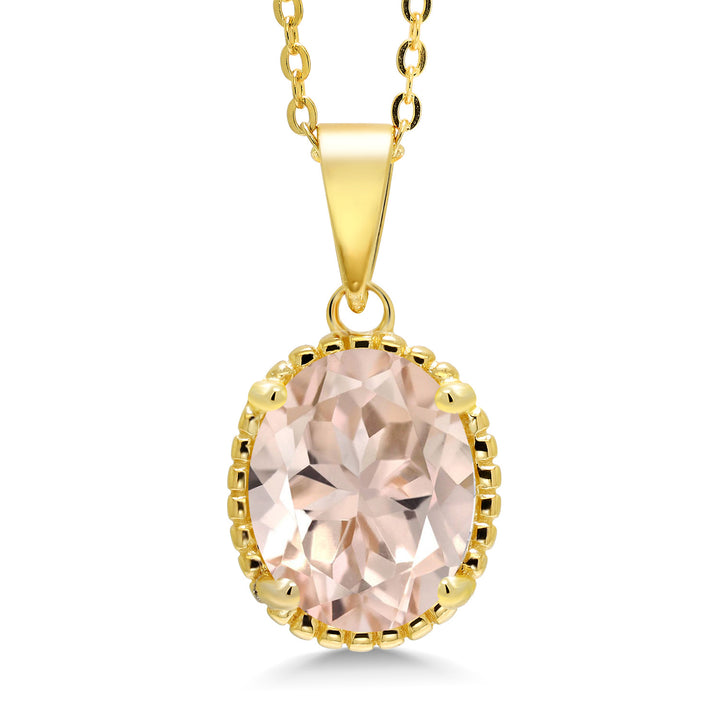 Morganite - October_925 Yellow Gold Plated Silver_Pendant in 925 Yellow Gold Plated Silver