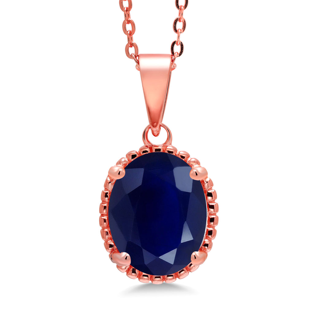 Blue Sapphire - September_925 Rose Gold Plated Silver_Pendant in 925 Rose Gold Plated Silver
