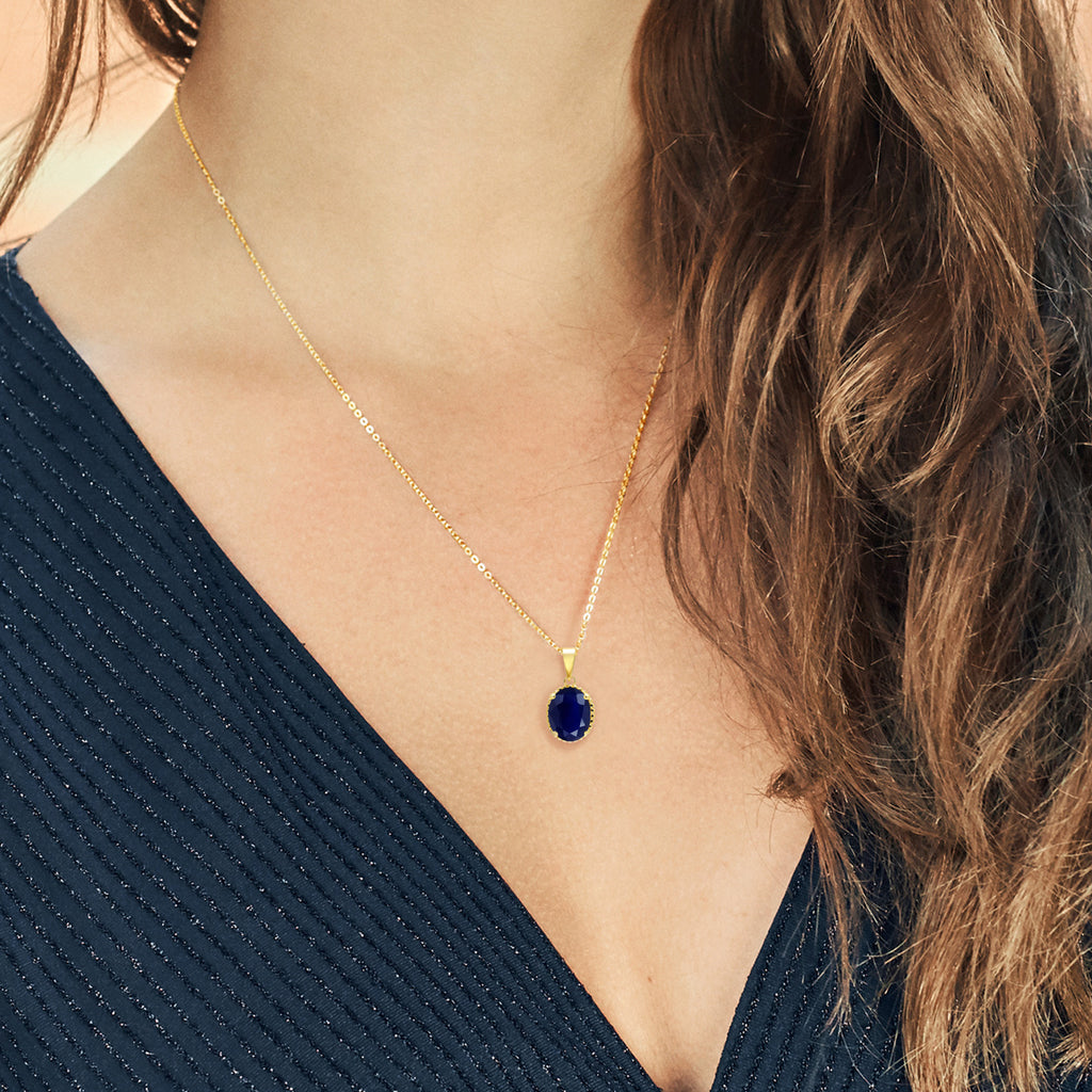 Blue Sapphire - September_925 Yellow Gold Plated Silver_Pendant in 925 Yellow Gold Plated Silver