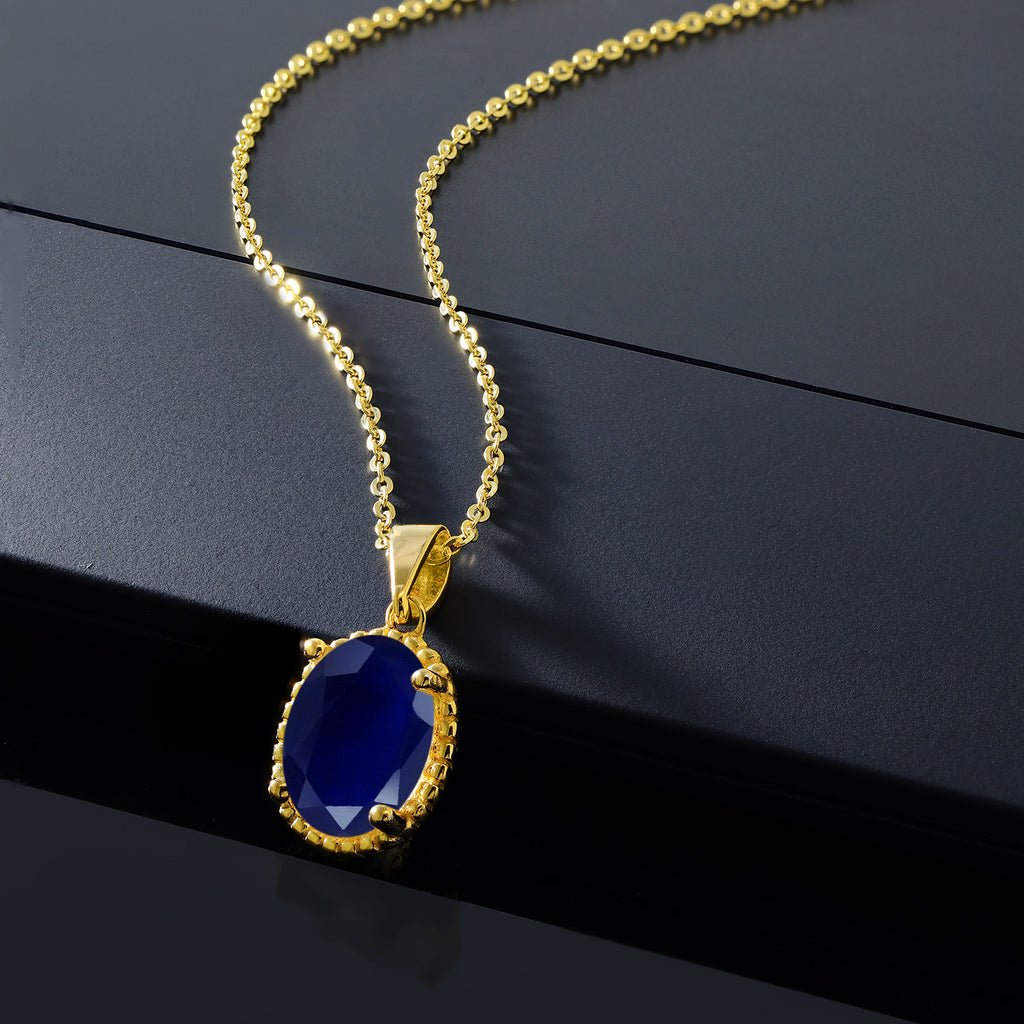 Blue Sapphire - September_925 Yellow Gold Plated Silver_Pendant in 925 Yellow Gold Plated Silver