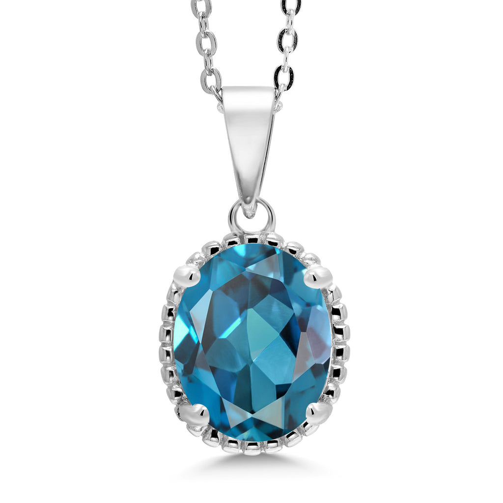 Gem Stone King 11X9MM Oval Gemstone Birthstone Pendant Necklace | 925 Sterling Silver | Solitaire Necklace  For Women | With 18 Inch Chain | Fine Jewelry Gifts for Mom Women Wife Her