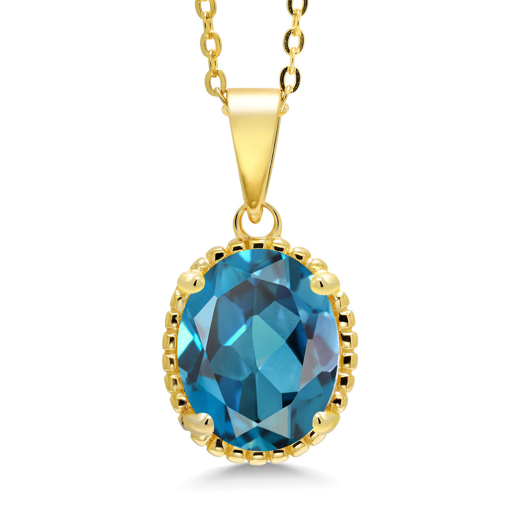Gem Stone King 11X9MM Oval Gemstone Birthstone Pendant Necklace | 925 Sterling Silver | Solitaire Necklace  For Women | With 18 Inch Chain | Fine Jewelry Gifts for Mom Women Wife Her