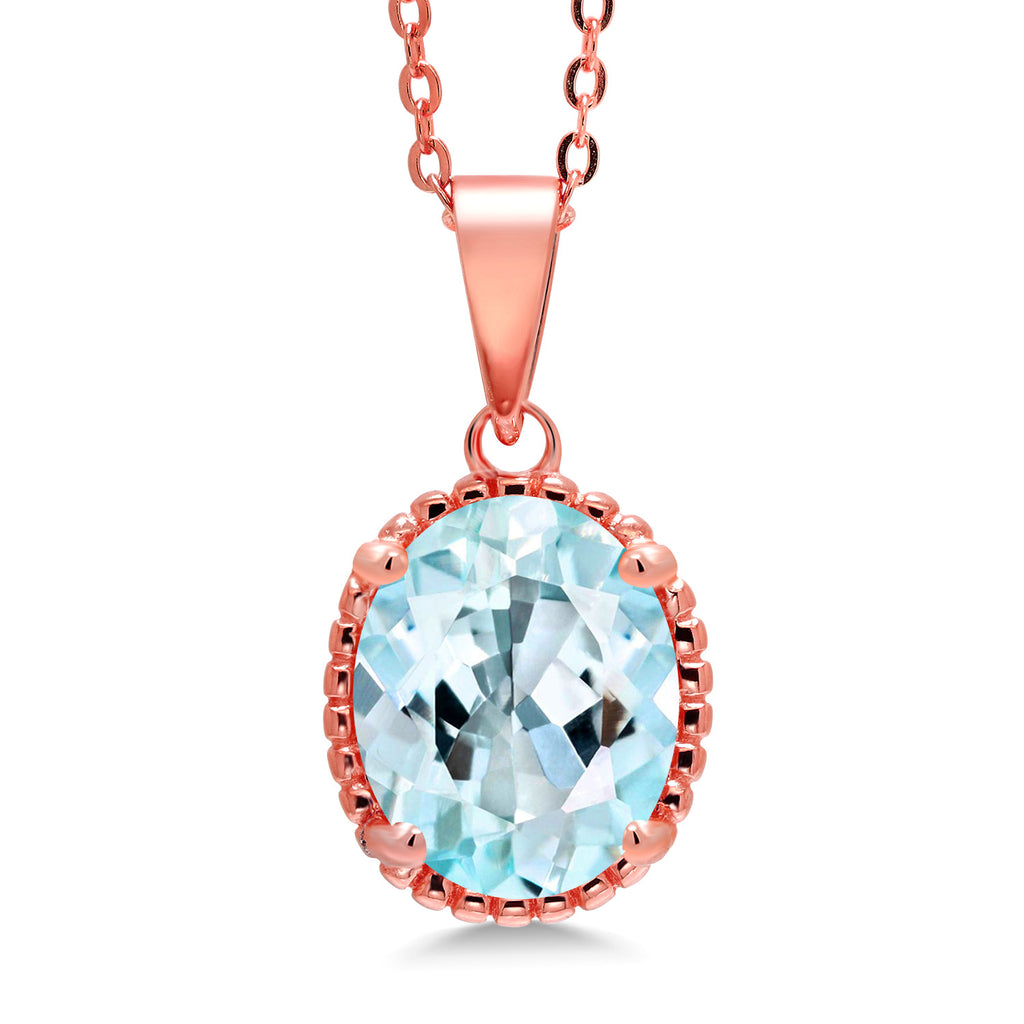 Sky Blue Topaz - November_925 Rose Gold Plated Silver_Pendant in 925 Rose Gold Plated Silver