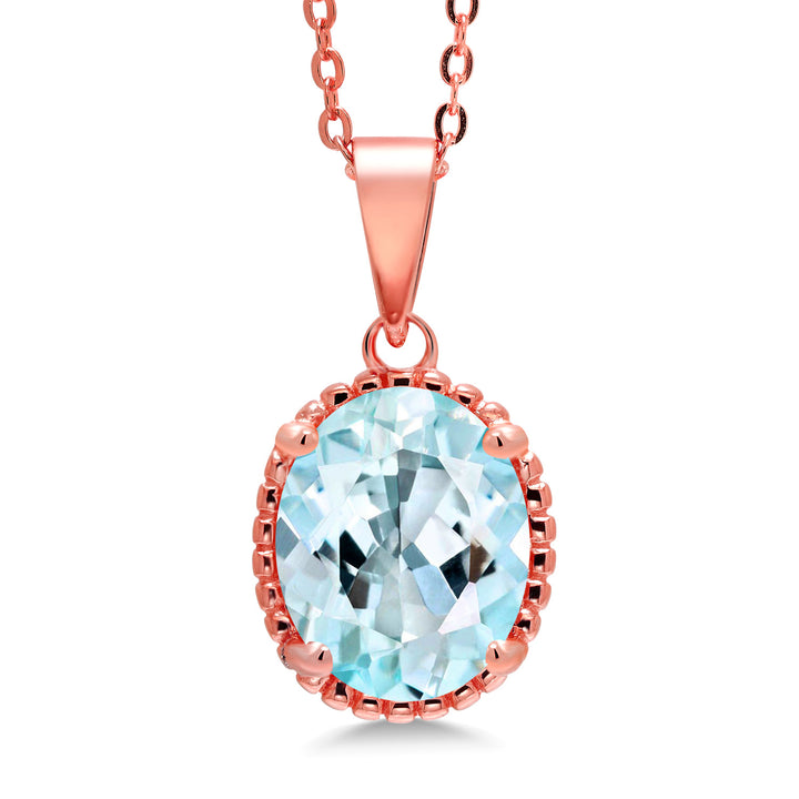 Sky Blue Topaz - November_925 Rose Gold Plated Silver_Pendant in 925 Rose Gold Plated Silver