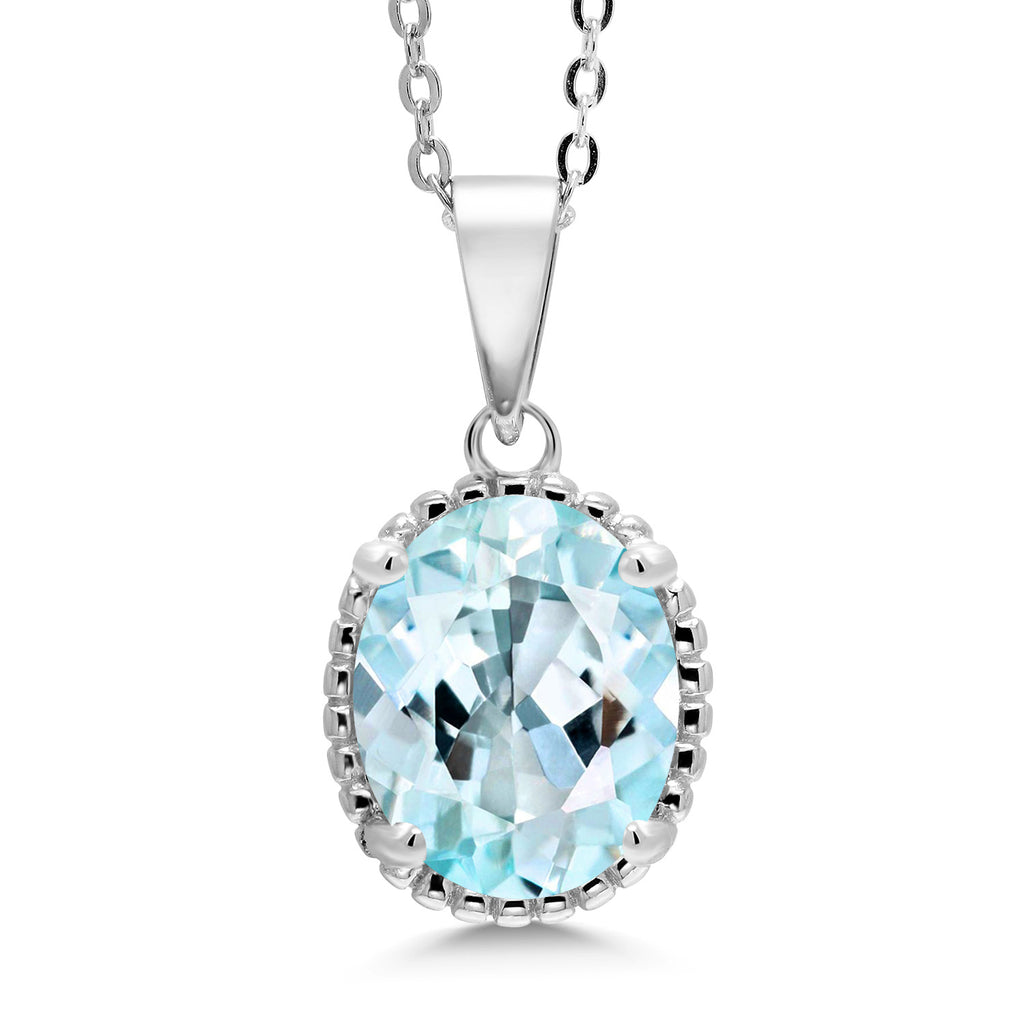 Gem Stone King 11X9MM Oval Gemstone Birthstone Pendant Necklace | 925 Sterling Silver | Solitaire Necklace  For Women | With 18 Inch Chain | Fine Jewelry Gifts for Mom Women Wife Her