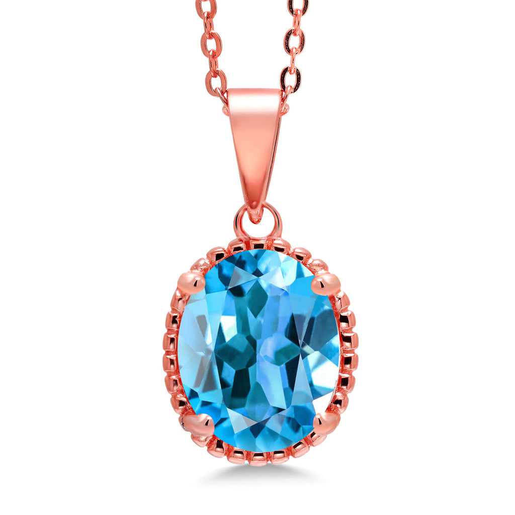 Gem Stone King 11X9MM Oval Gemstone Birthstone Pendant Necklace | 925 Sterling Silver | Solitaire Necklace  For Women | With 18 Inch Chain | Fine Jewelry Gifts for Mom Women Wife Her