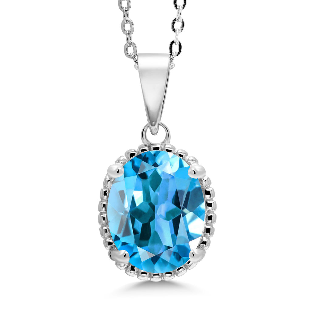 Swiss Blue Topaz - November_925 Sterling Silver_Pendant in 925 Sterling Silver