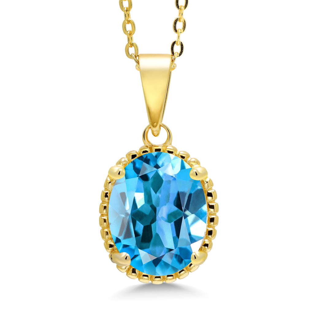 Gem Stone King 11X9MM Oval Gemstone Birthstone Pendant Necklace | 925 Sterling Silver | Solitaire Necklace  For Women | With 18 Inch Chain | Fine Jewelry Gifts for Mom Women Wife Her