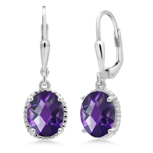 Amethyst-Checkerboard - February_Earrings in 925 Sterling Silver