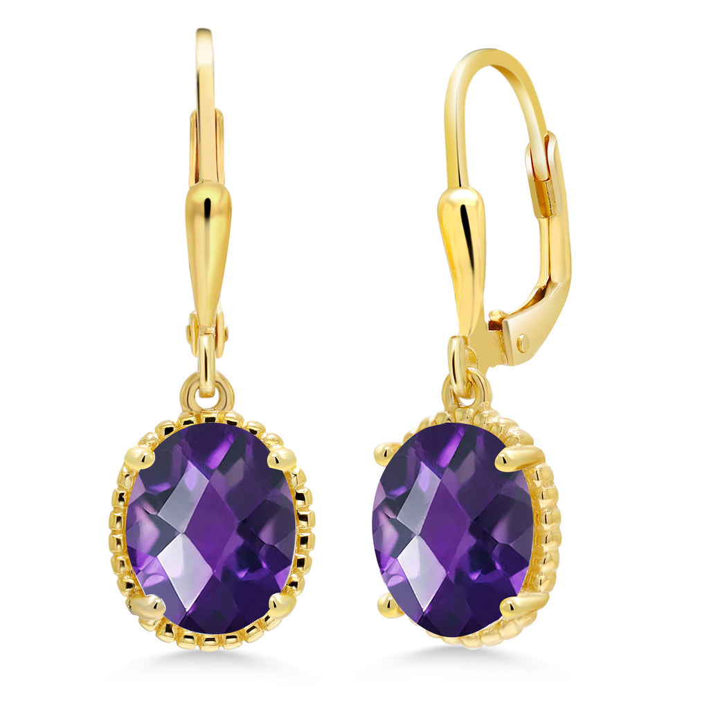 Amethyst-Checkerboard - February_Earrings in 925 Yellow Gold Plated Silver