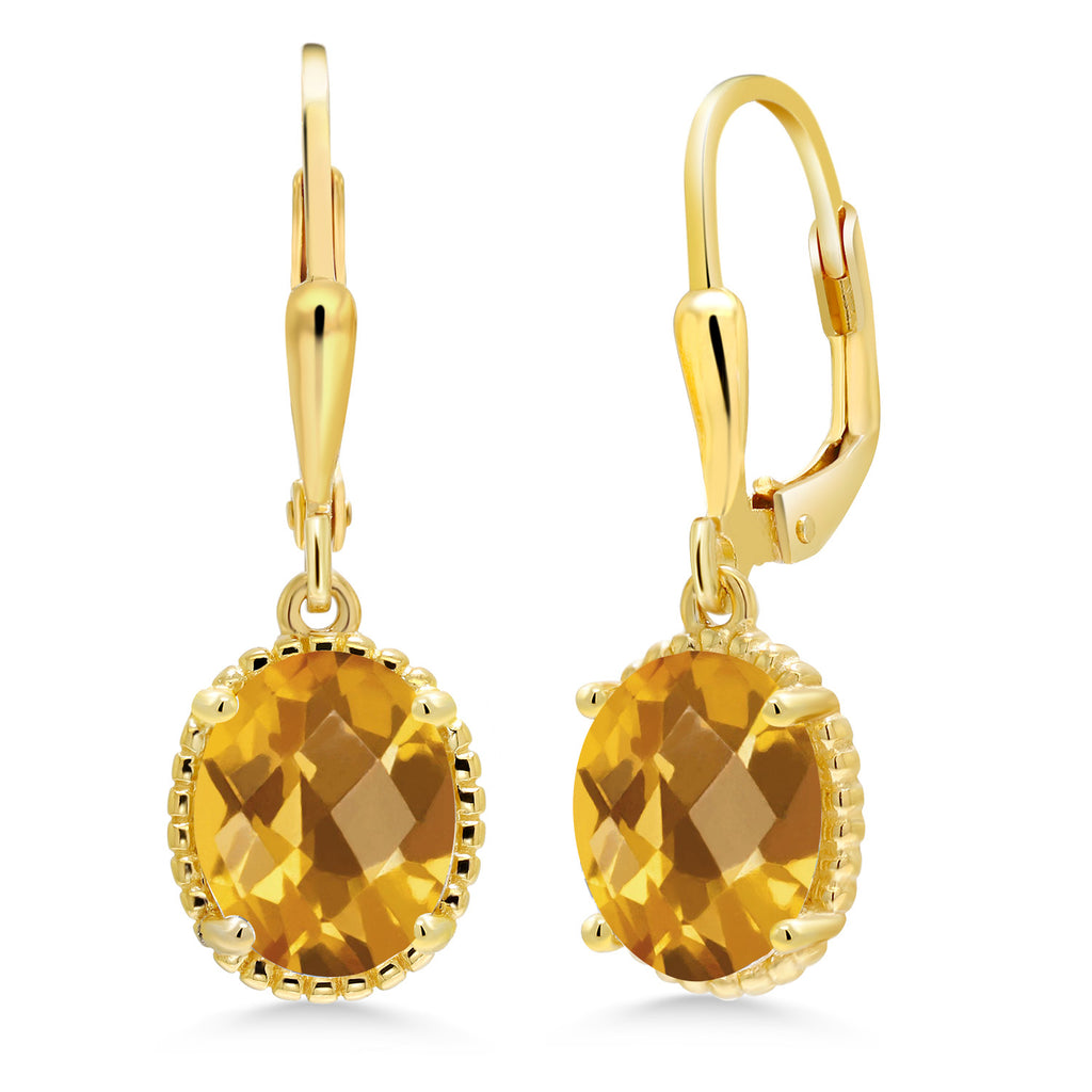 Citrine-Checkerboard - November_Earrings in 925 Yellow Gold Plated Silver
