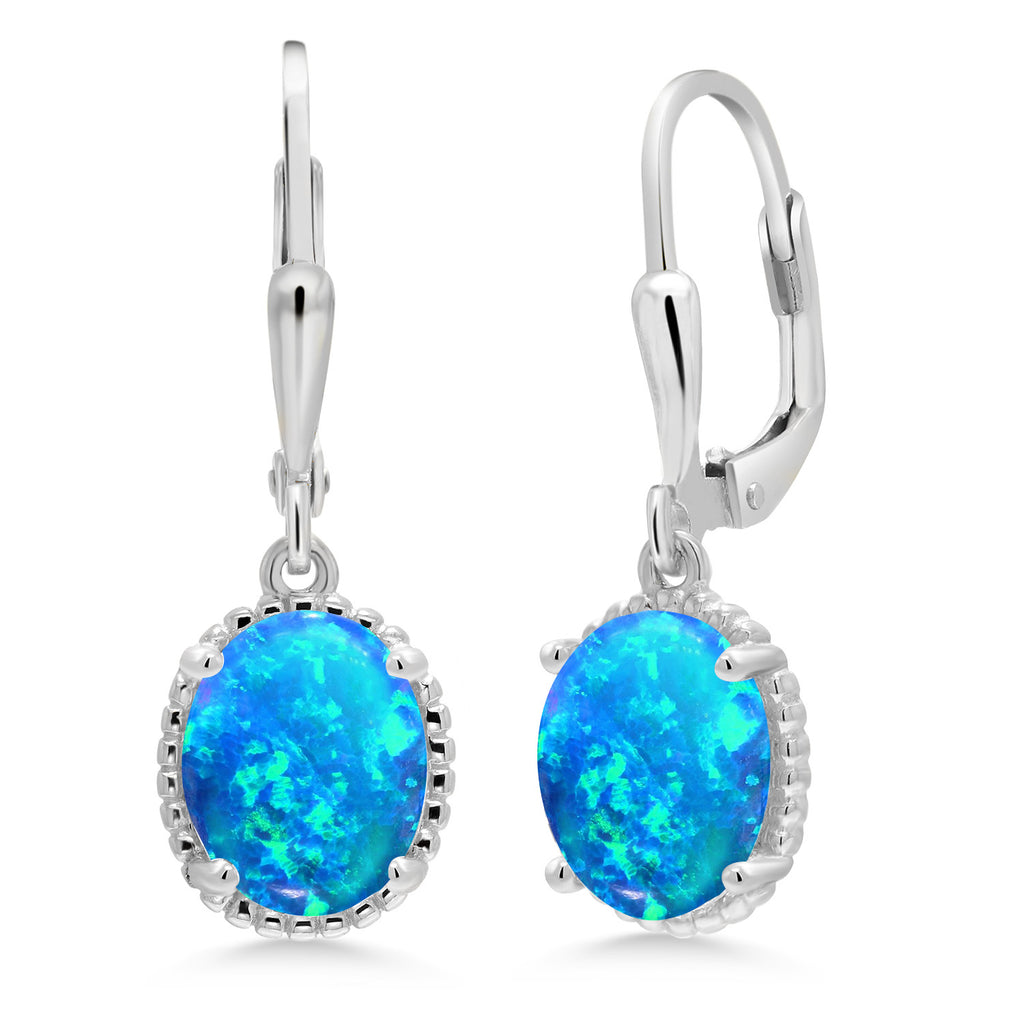 Blue Simulated Opal-Cabochon - October_Earrings in 925 Sterling Silver