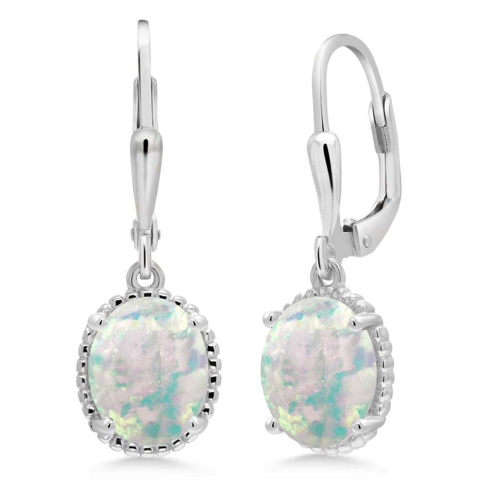White Simulated Opal-Cabochon - October_Earrings in 925 Sterling Silver