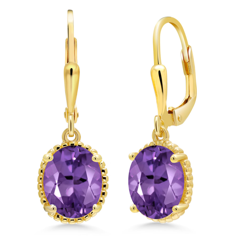 Amethyst - February_Earrings in 925 Yellow Gold Plated Silver