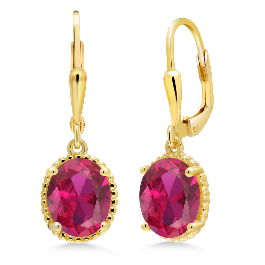 Created Ruby - July_Earrings in 925 Yellow Gold Plated Silver