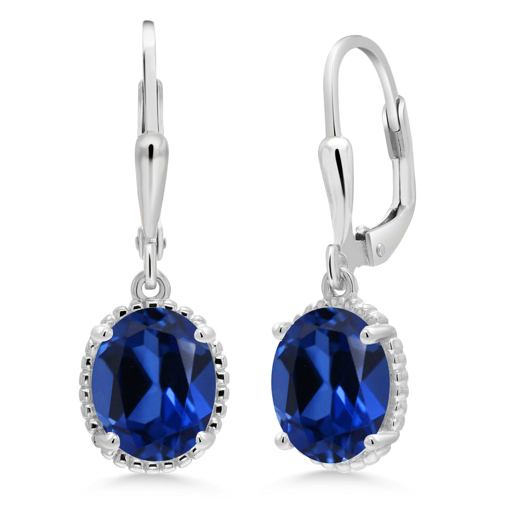 Blue Created Sapphire - September_Earrings in 925 Sterling Silver