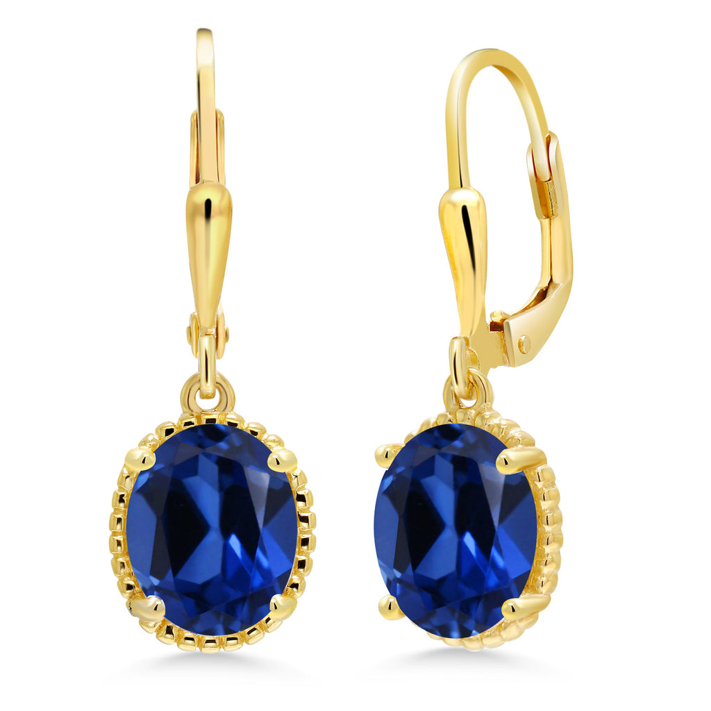 Blue Created Sapphire - September_Earrings in 925 Yellow Gold Plated Silver