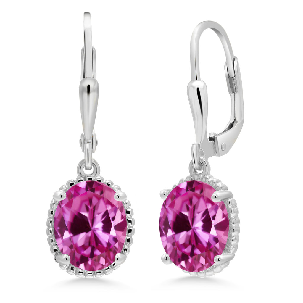 Pink Created Sapphire - September_Earrings in 925 Sterling Silver
