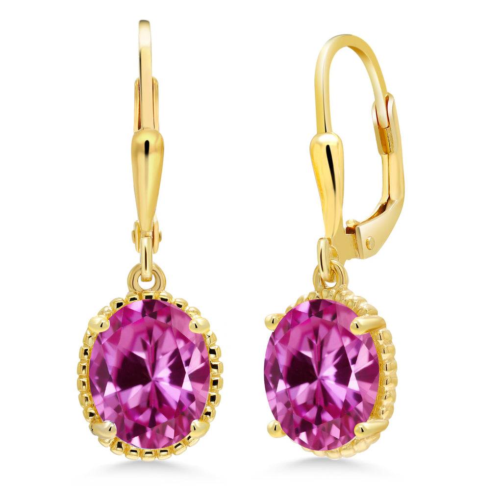 Pink Created Sapphire - September_Earrings in 925 Yellow Gold Plated Silver