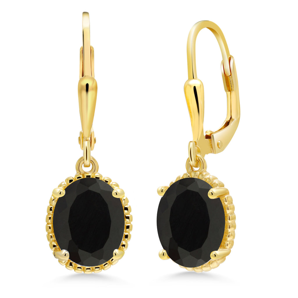 Onyx - December_Earrings in 925 Yellow Gold Plated Silver