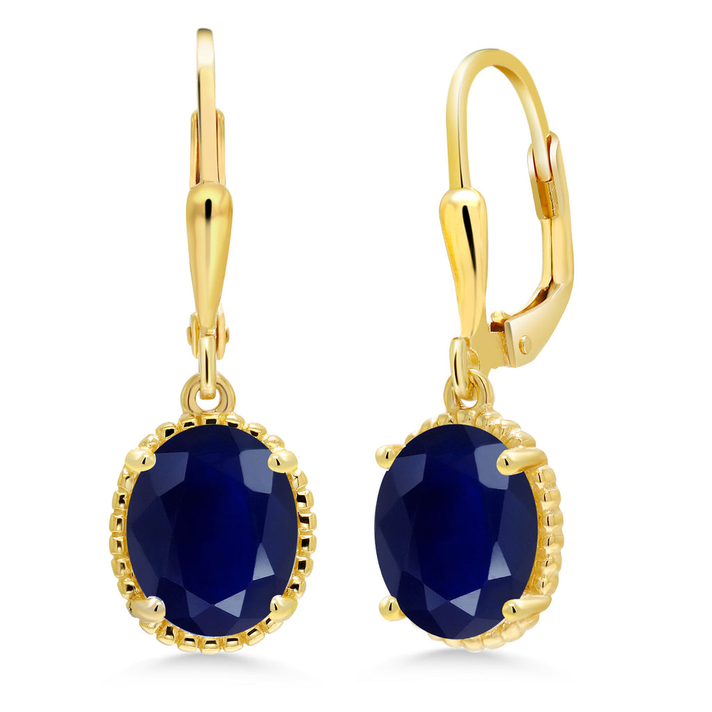 Blue Sapphire - September_Earrings in 925 Yellow Gold Plated Silver