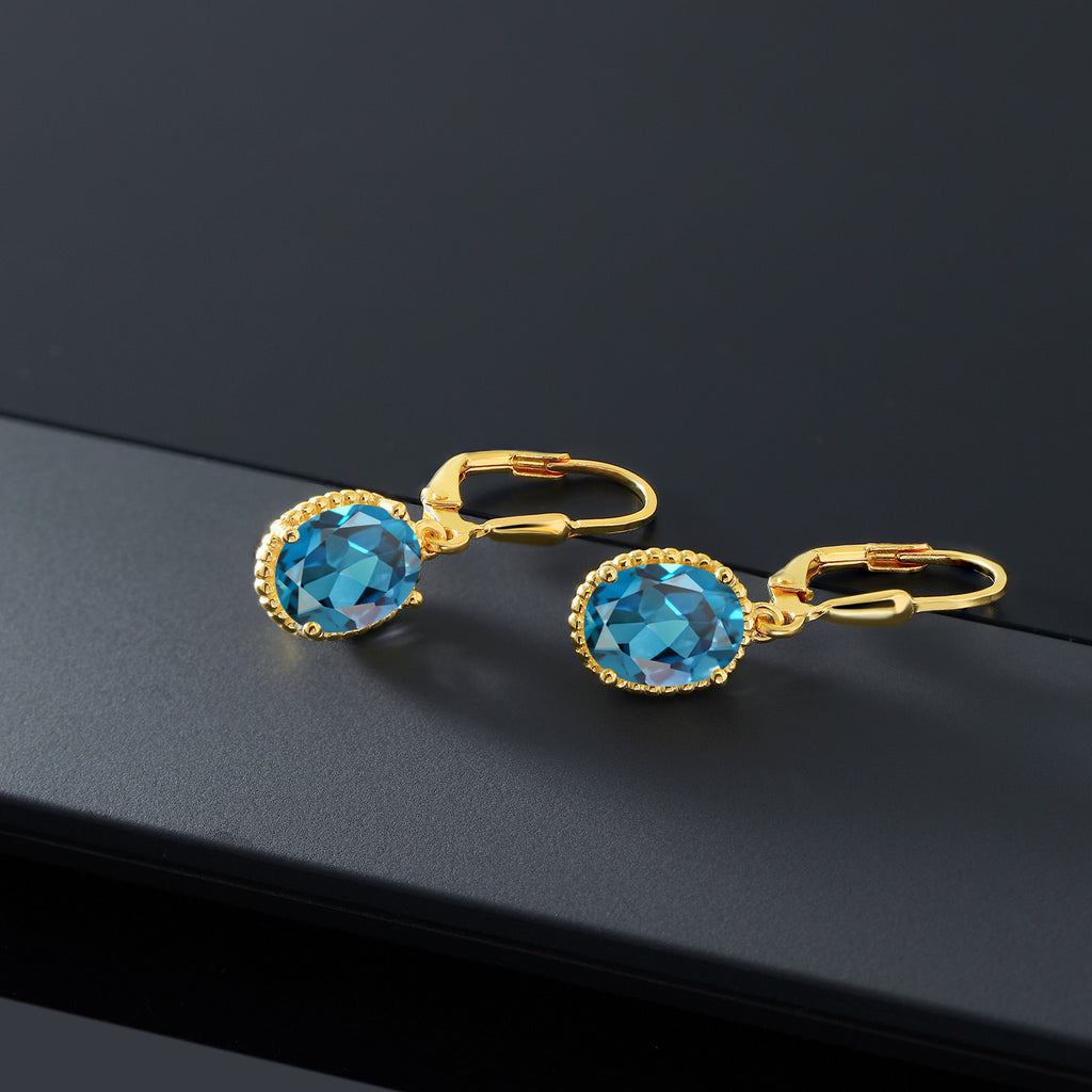London Blue Topaz - November_Earrings in 925 Yellow Gold Plated Silver