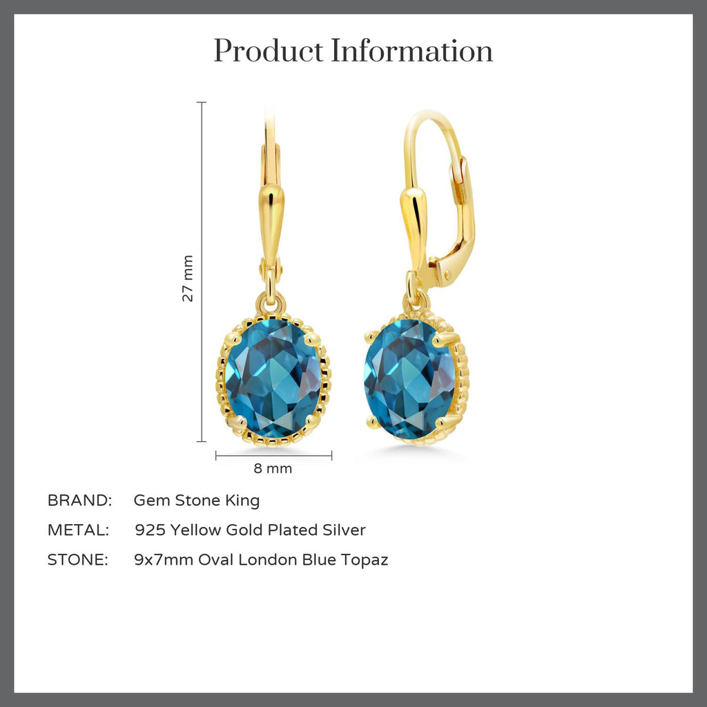London Blue Topaz - November_Earrings in 925 Yellow Gold Plated Silver