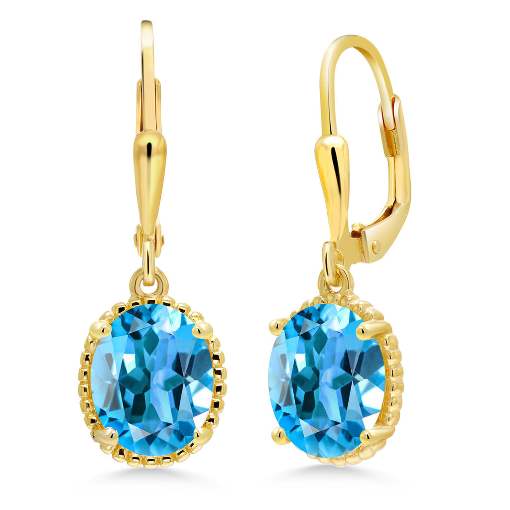 Swiss Blue Topaz - November_Earrings in 925 Yellow Gold Plated Silver