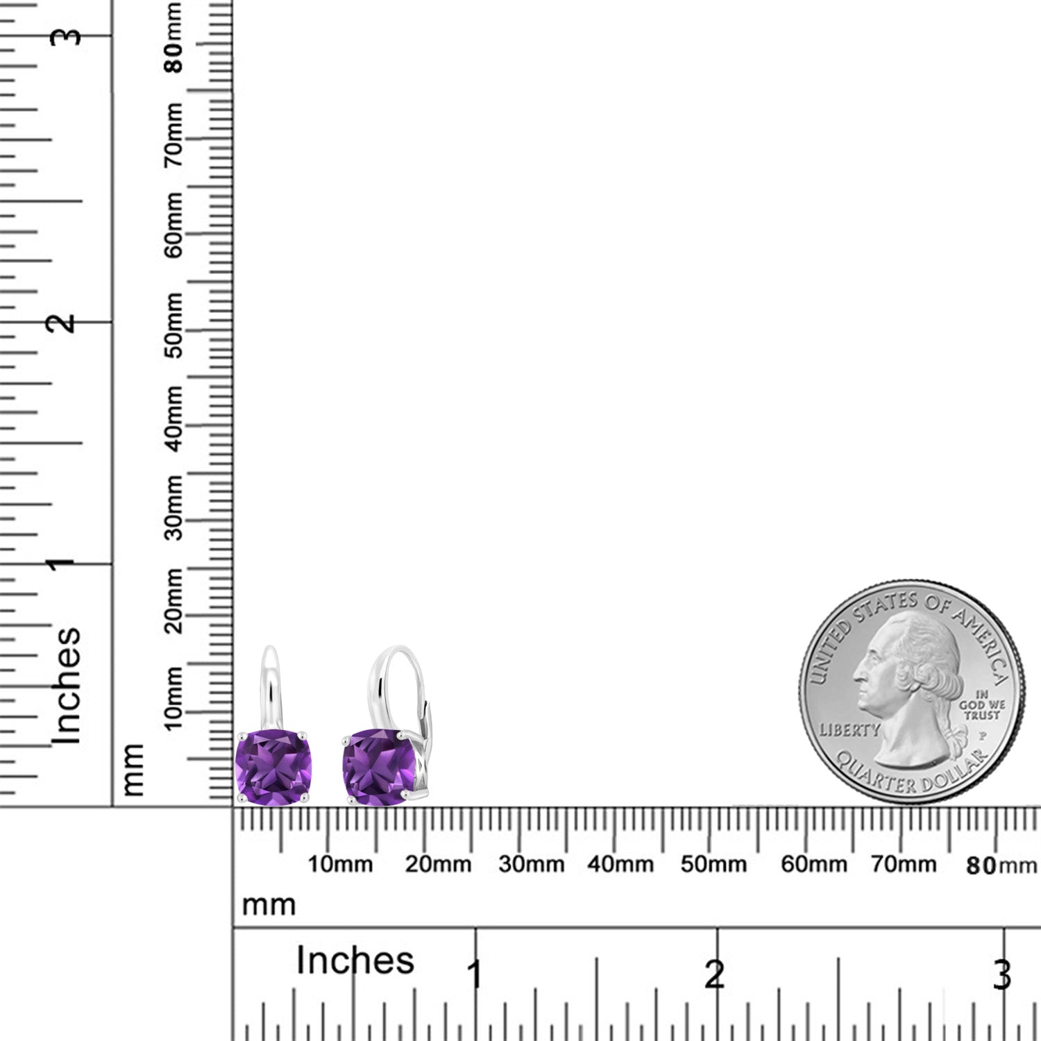 925 Sterling Silver Purple Amethyst Earrings For Women (4.10 Cttw, Gemstone Birthstone, Cushion 8MM)