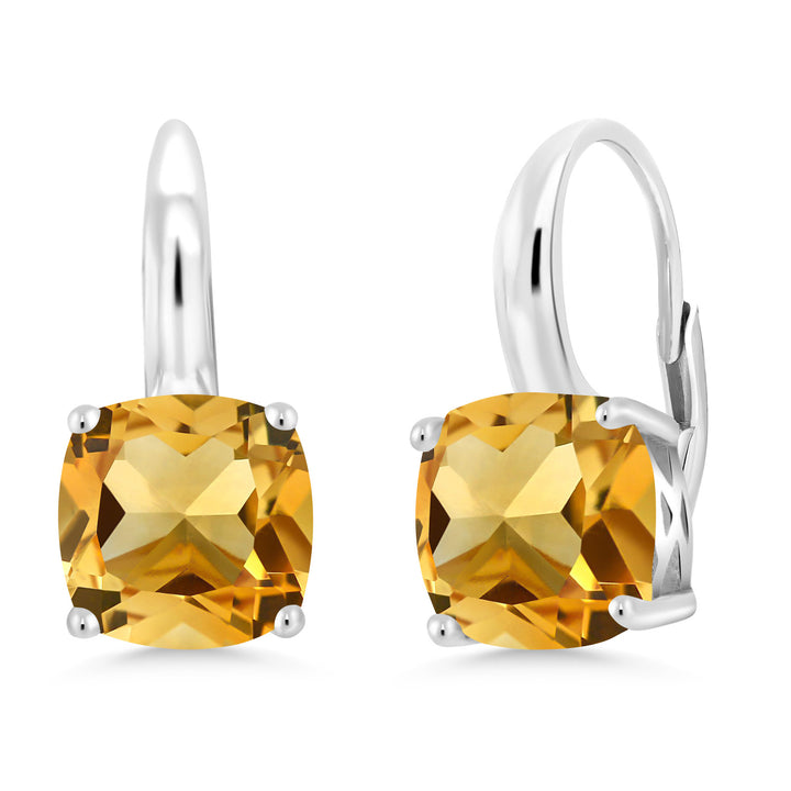 6.00 Cttw Yellow Citrine Earrings For Women In 925 Sterling Silver | Gemstone Birthstone | Cushion Cut 8MM