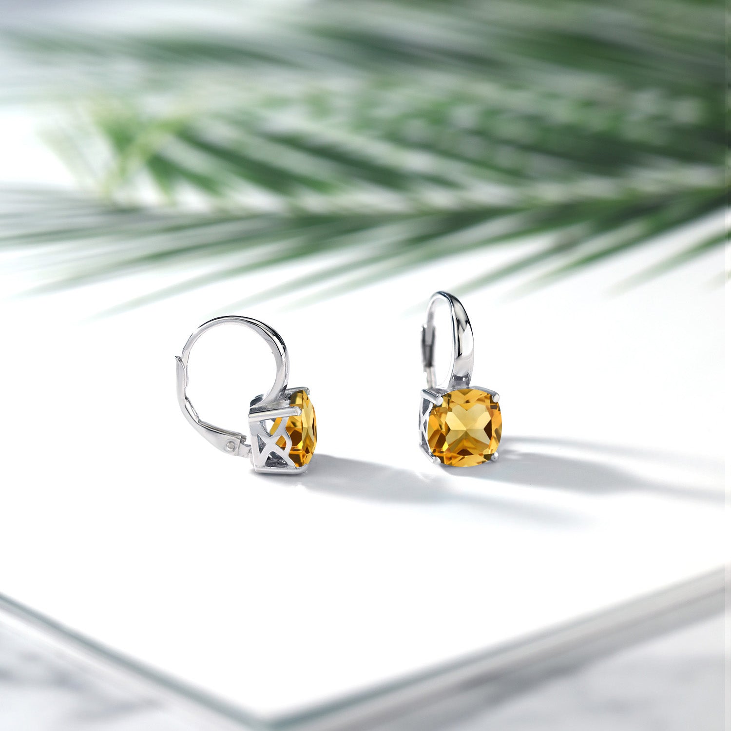 6.00 Cttw Yellow Citrine Earrings For Women In 925 Sterling Silver | Gemstone Birthstone | Cushion Cut 8MM