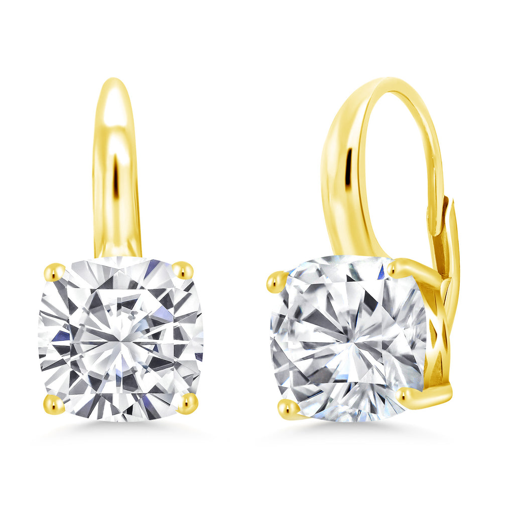 White Moissanite - April_Earrings in 925 Yellow Gold Plated Silver
