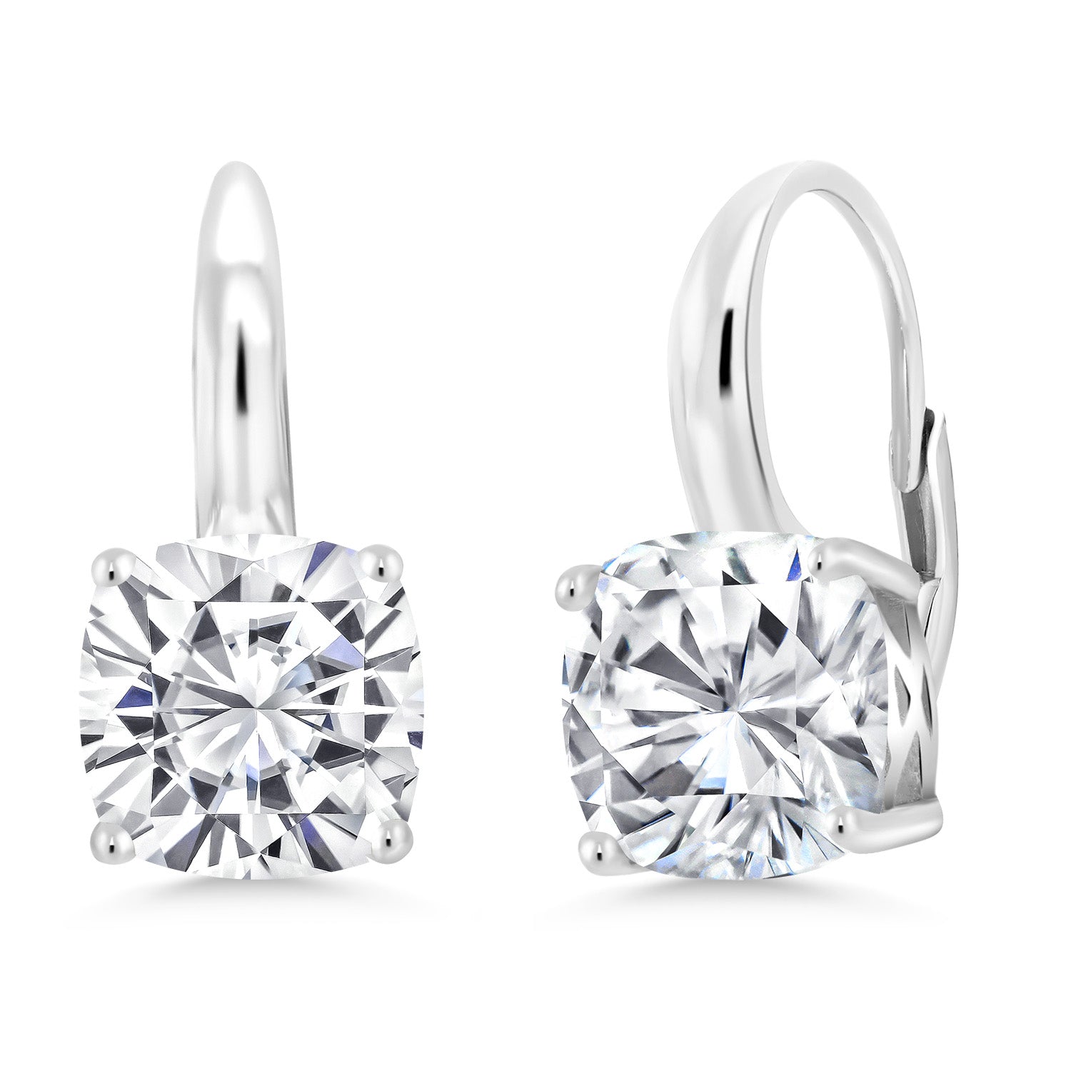 4.80 Cttw White Moissanite Dangle Earrings For Women In 925 Sterling Silver | Cushion 8MM