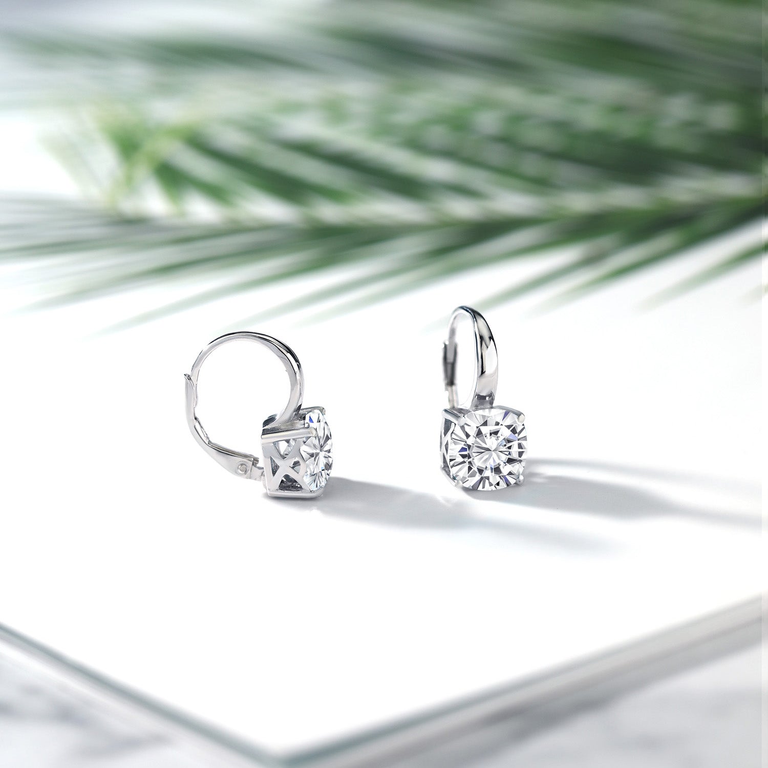 4.80 Cttw White Moissanite Dangle Earrings For Women In 925 Sterling Silver | Cushion 8MM