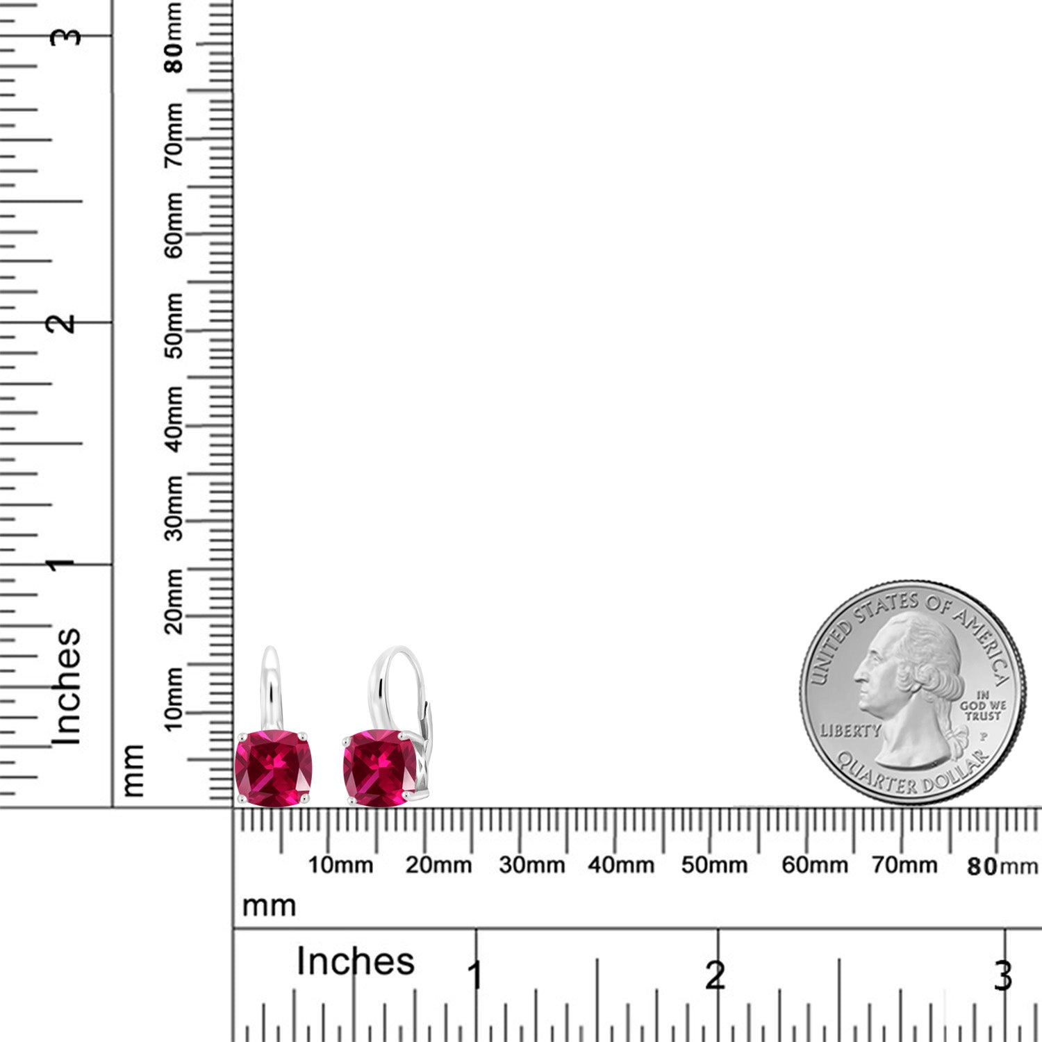 925 Sterling Silver Red Created Ruby Earrings For Women (5.00 Cttw, Cushion 8MM)