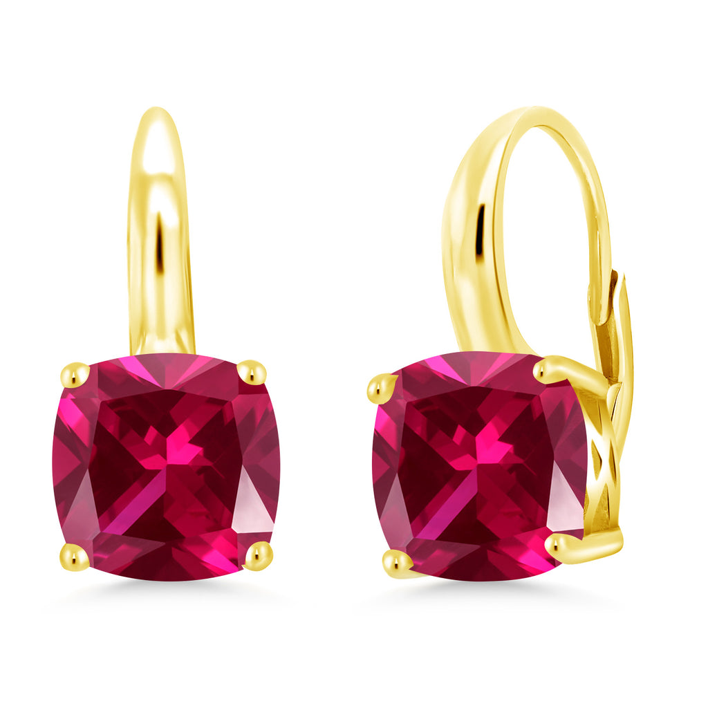 Created Ruby - July_Earrings in 925 Yellow Gold Plated Silver