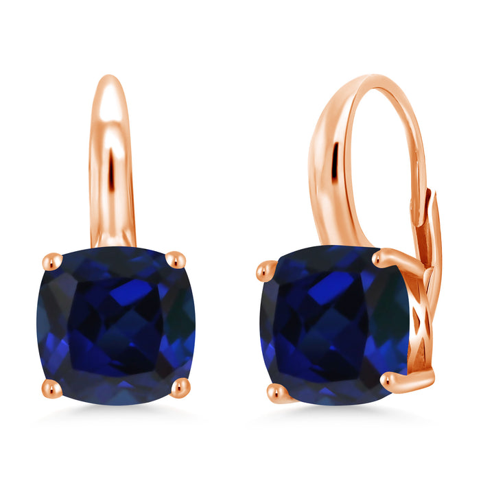 Blue Created Sapphire - September_Earrings in 925 Rose Gold Plated Silver